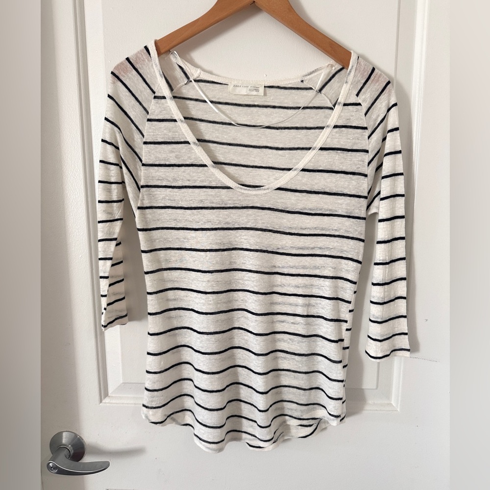 ZARA Stripes 100% Linen Top